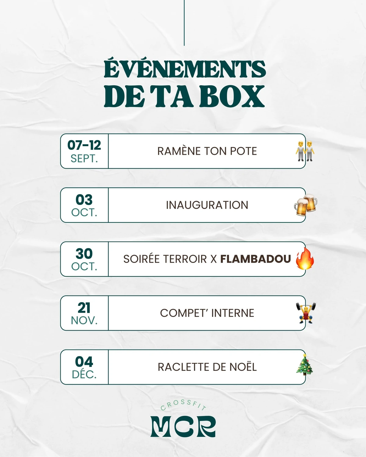 Les rdv de la box MCR CROSSFIT